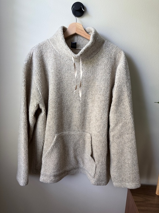 GAP Sweaters - GAP Taupe Sherpa Turtleneck Pullover with Drawstring